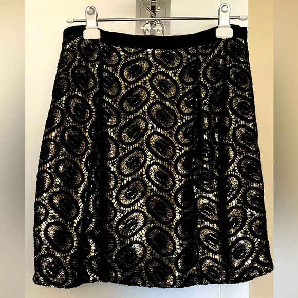 NWT 3.1 Phillip Lim Black Lace Overlay Gold Sequin Lining Skirt w/ Pockets Sz 6 - Picture 3 of 9